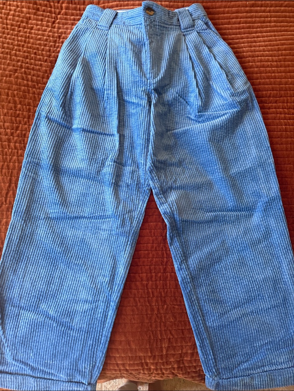 NWT GANNI Blue Pleated Corduroy Trousers